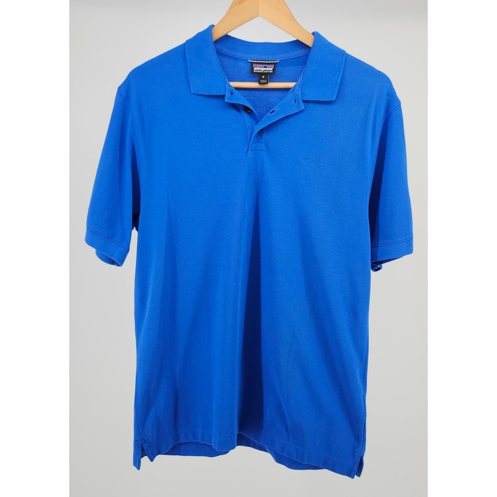 Patagonia Mens Organic Cotton Pique Short Sleeve Polo Shirt Blue Medium
